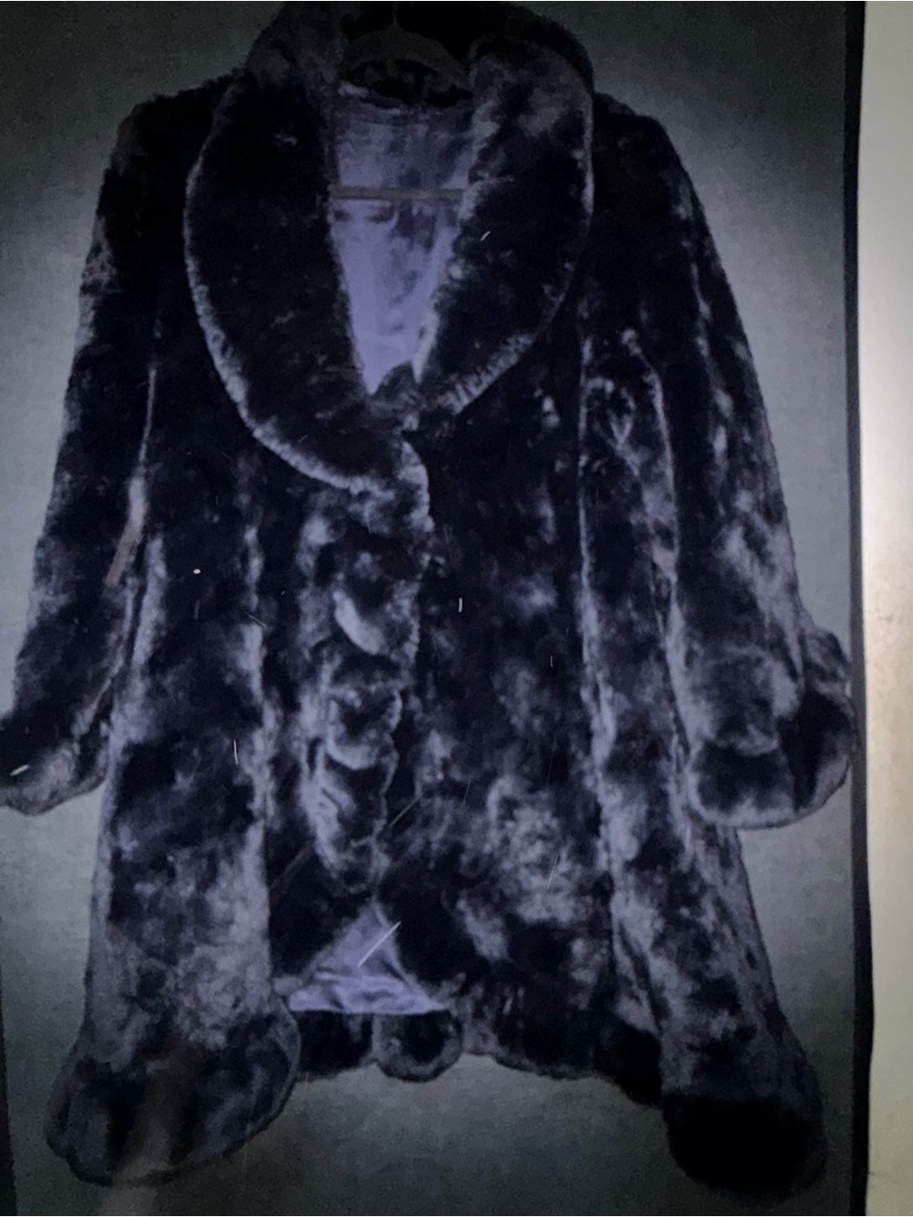 Luxurious Black Faux Fur Shawl-Collar Coat